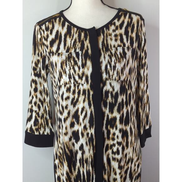 Chicos Brown & Black Leopard Print Button Down Dress Women S Mob Wife Old Money - Picture 4 of 14